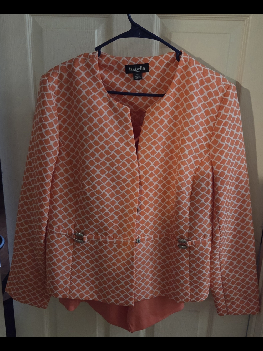 Isabella Coral & White Geometric Peplum Jacket